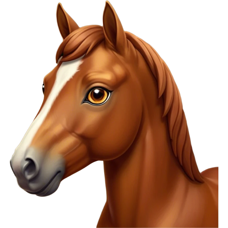 Cinematic Noble Chestnut Horse Portrait Emoji, Poised and regal, with a strong, athletic build and a lustrous, well-groomed chestnut fur, deep-set soulful amber eyes, Simplified yet sharp and sophisticated features, highly detailed, glowing with a warm, dignified glow, high shine, intelligent and majestic, stylized with an air of equine elegance, focused and attentive, soft glowing outline, capturing the essence of a watchful and confident steed, so majestic it feels as though it could gallop out of the screen with effortless authority! emoji