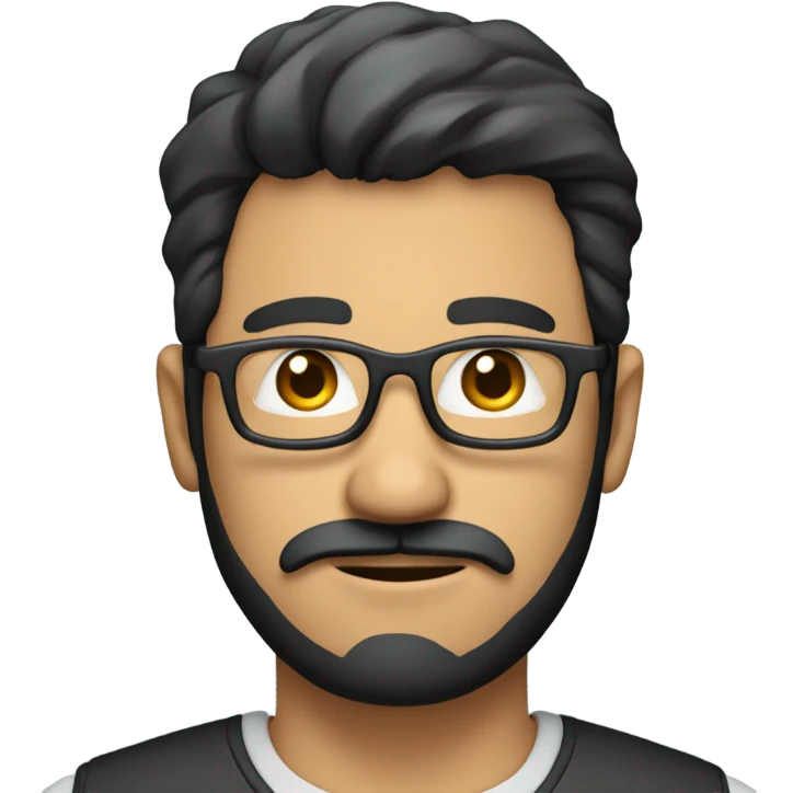 a man who is a software engeneer, with square glasses  a black hair and a light beard emoji