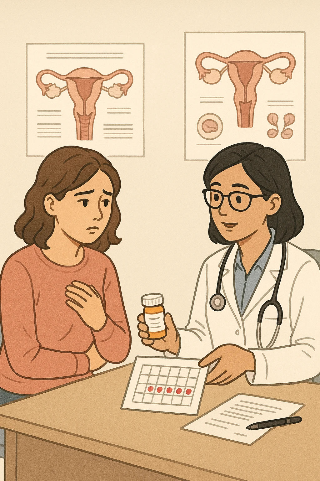 Donna con problemi di ciclo mestruale, quindi vuole dei farmaci per risolvere emoji