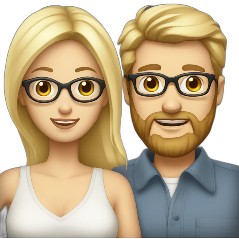 Big-eyed blonde and square-haired white-skinned woman and her white-skinned bearded glasses-wearing husband emoji