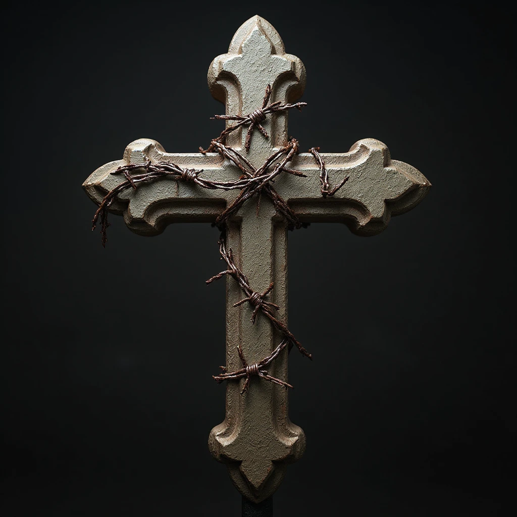 realistic gothic cross, with barbed wire, photorealistic style, no background emoji