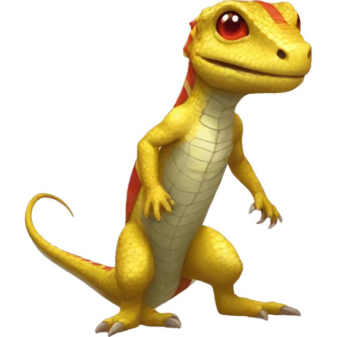 A Yellow Shiny Anthro-Scalie-Lizard-Reptile-Salamandrian-Fakémon with red stripes Full Body emoji
