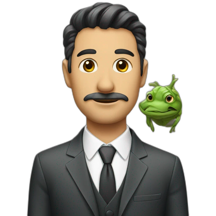 Hombre con traje y cabeza de rana emoji