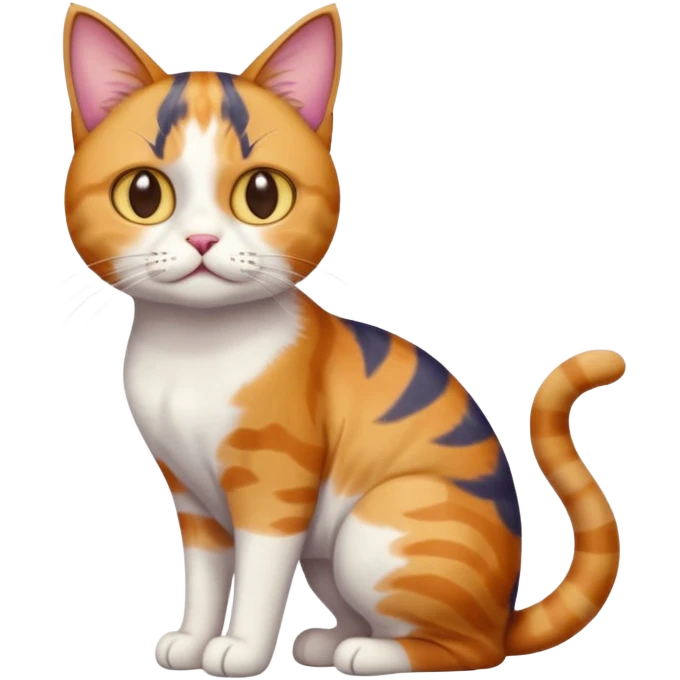 full body colourful calico tabby cat with disproportioned head with an anxious face and white front legs emoji