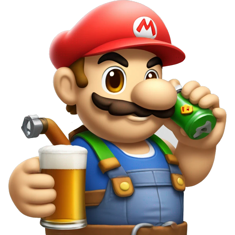 Mario plumber drinking beer with a shirt that reads “HOPE” with a pipe wrench logo emoji