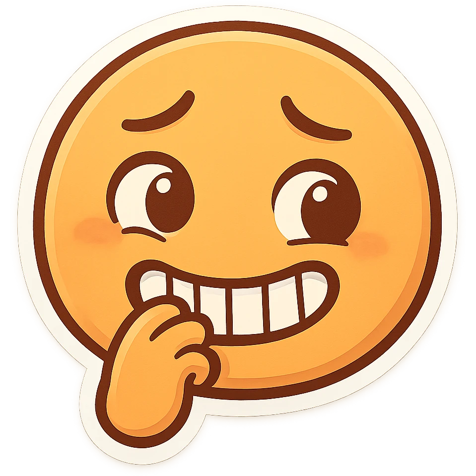 cartoon emoji of someone biting their nail and grinning emoji