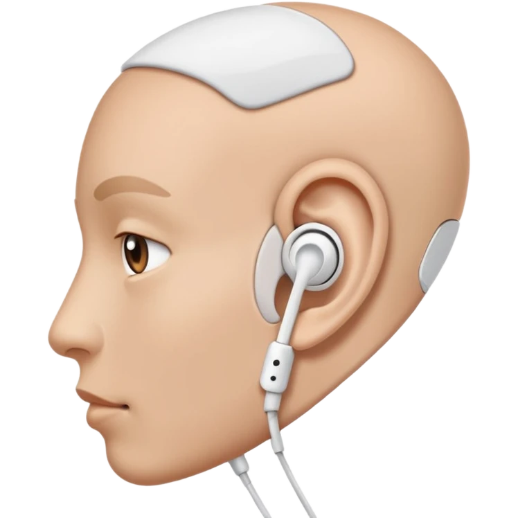 Close up of an ear wearing an earbud emoji