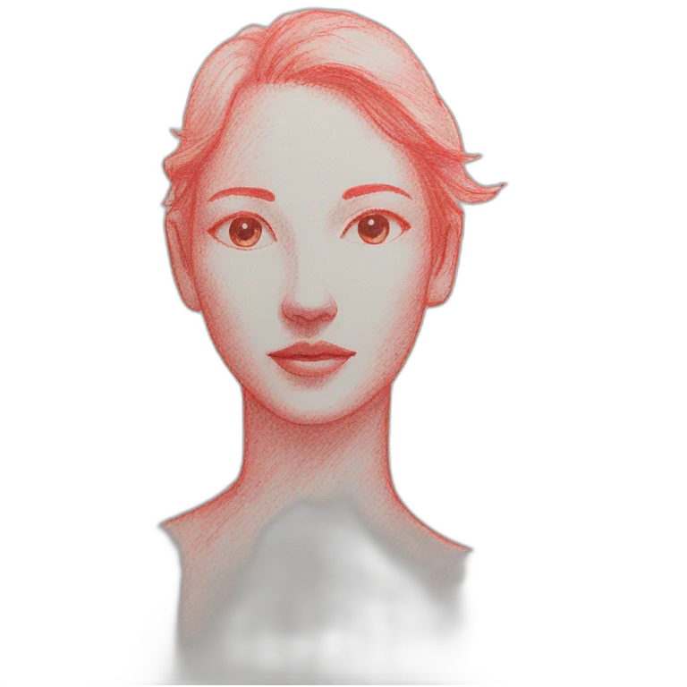 Drawing sketch of woman's figure on paper red crayon emoji