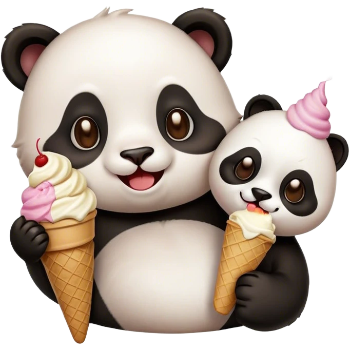 A happy cat emoji + Panda eating ice cream emoji