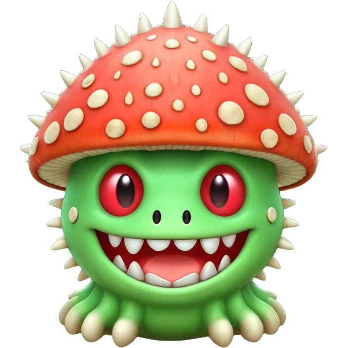 poisonous mushroom monster portrait, head and shoulders only, toxic green glow, scary grin, spiky mushroom head, 3D cartoon, mobile game icon style, clean background, no text, no watermark

 emoji