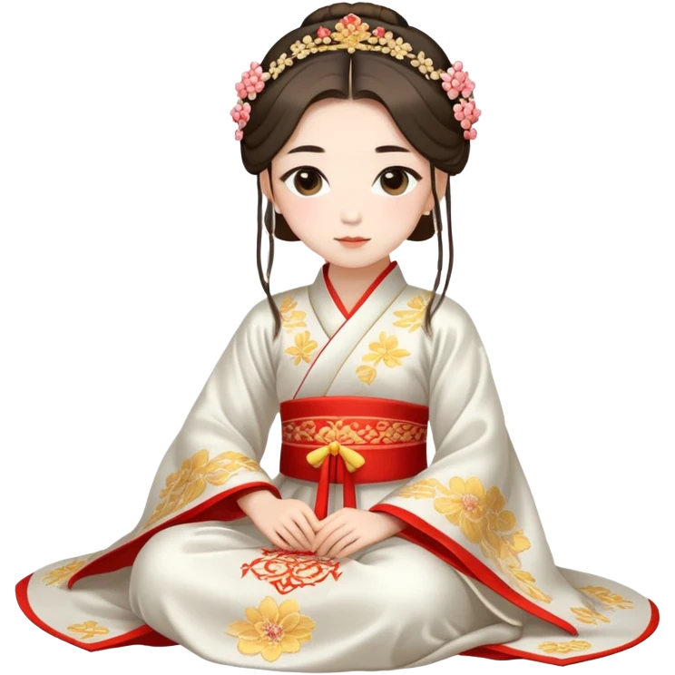 Beautiful girl wearing Hanfu wedding dress sitting emoji