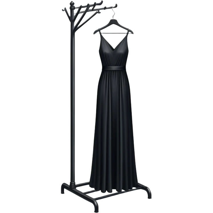 metal clothing rack with a formal black dress hanging emoji