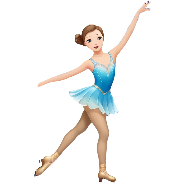 An colorful icon featuring a graceful figure skater performing a spin on the ice. The background includes a grand ice rink palace with shining spotlights and cheering spectators in the stands. Transparent background highlights the elegance and artistry of figure skating emoji
