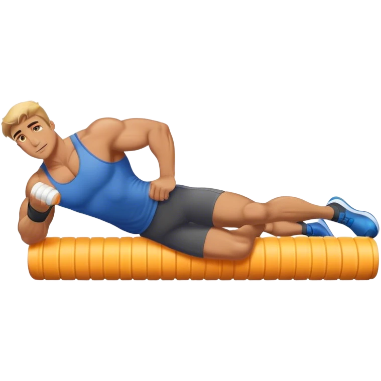 buff guy lying lats down on foam-roller emoji