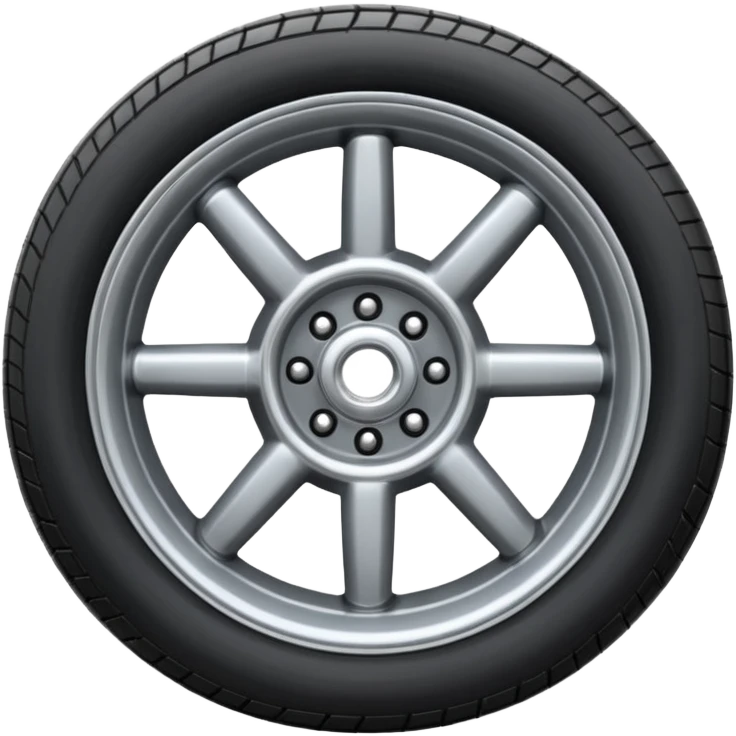 Front-view wheel, perfectly symmetrical, 6 or 8 short spokes, thick black rubber tire, wide heavy outer rim, clean design, centered. emoji