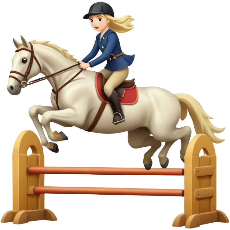 A girl riding a horse and jumping over an obstacle  emoji