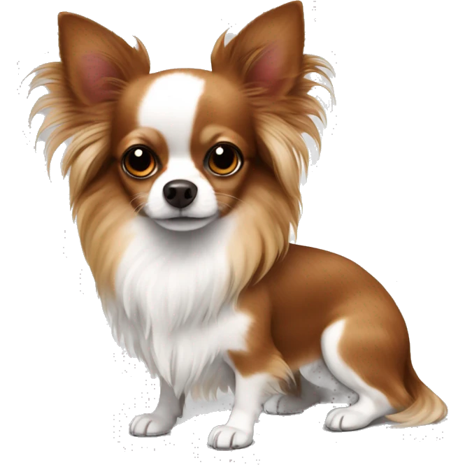 Long haired chihuahua white with reddish brown with sleepover emoji
