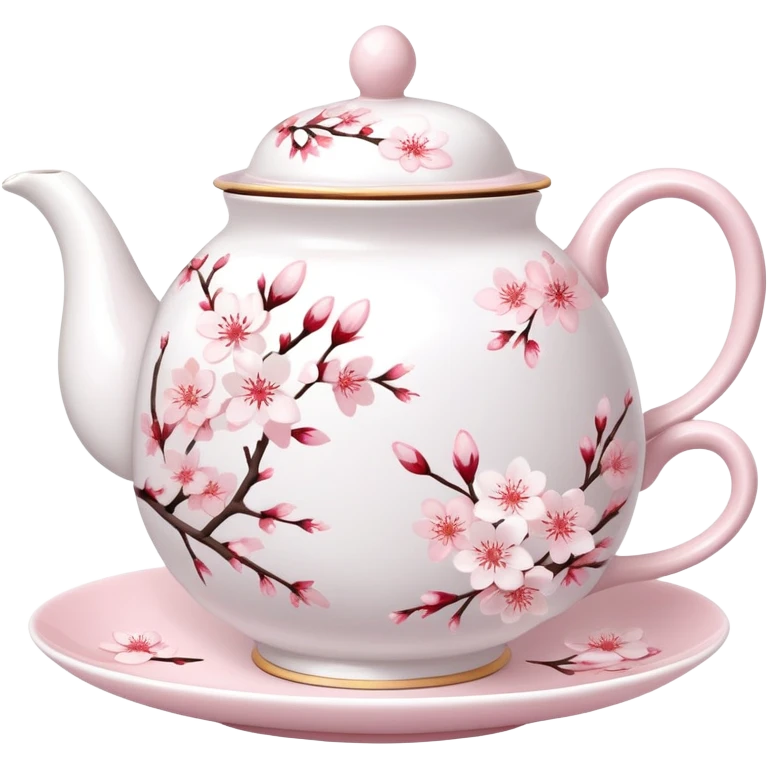 Cute Pastel pink and white Cherry Blossom Sakura Tea Porcelain Set emoji
