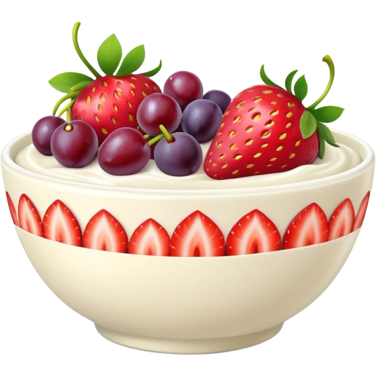 fruit yogurt bowl with strawberries and grapes emoji