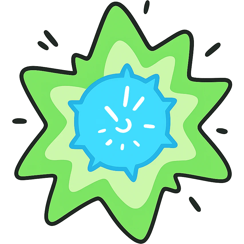 A sparkle with a blue core and green glows, more cartoonish, emoji style emoji