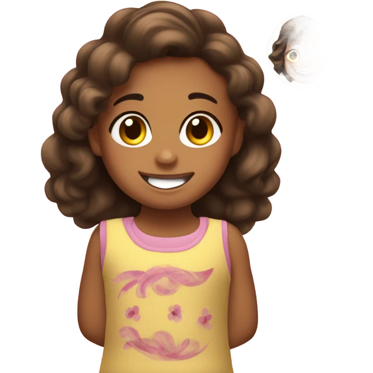  crea un emoji un creativo que sea de niña feliz trabajando con una marca capilar  emoji