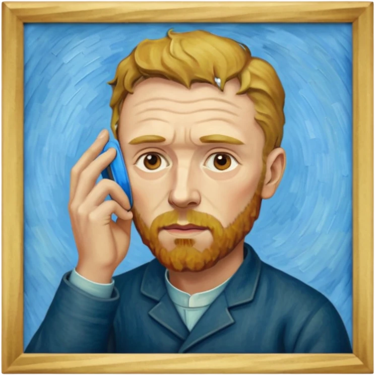 van gogh painting on a canvas while holding his ear emoji