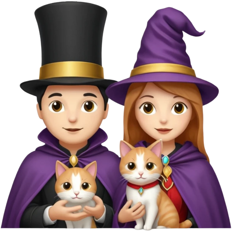 magician couple and their pet cat emoji