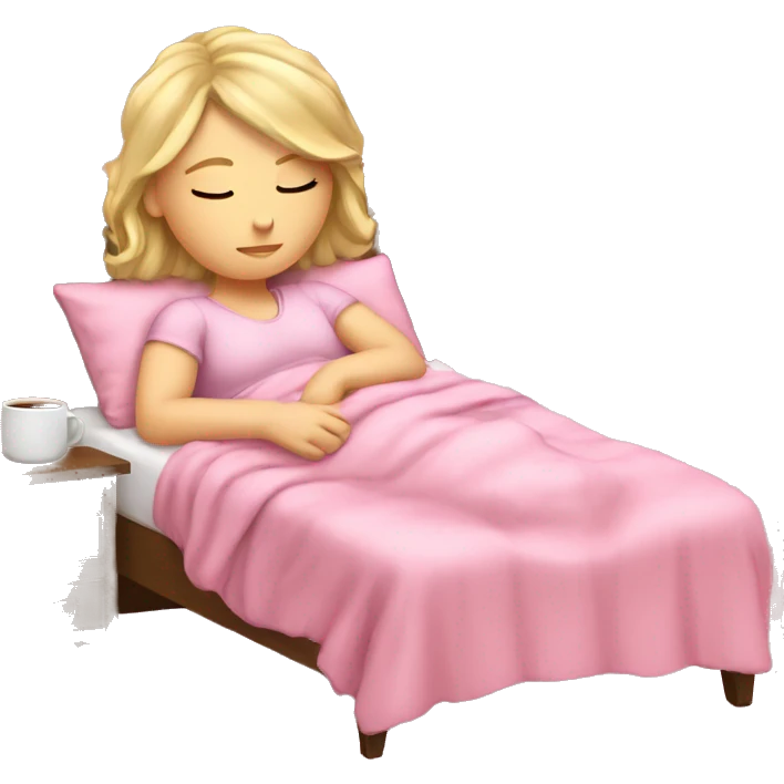 A white girl sleeping cozy in her pink bed emoji