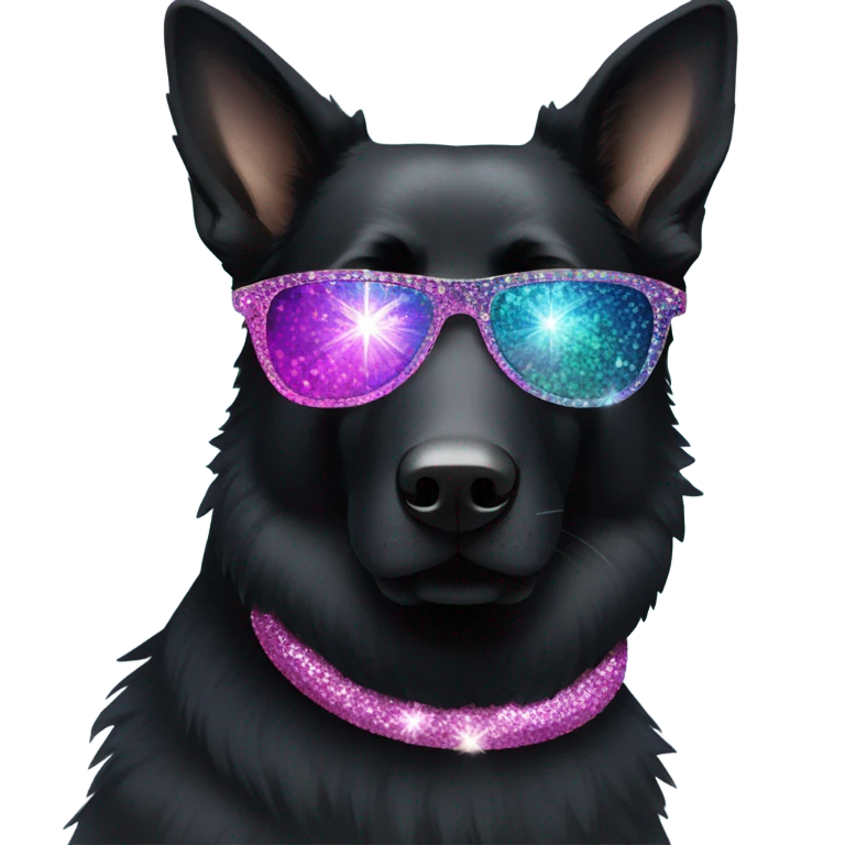 All black German shepherd with glitter disco glasses  emoji