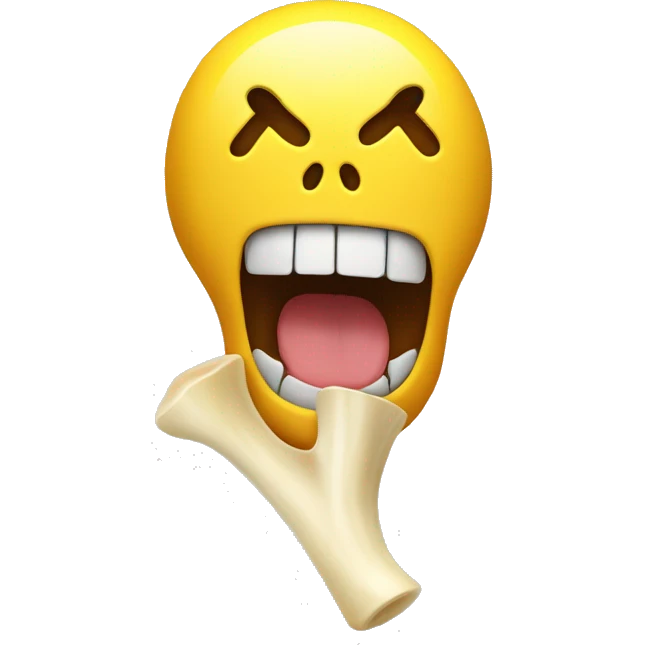 yellow emoji face shouting with bone in mouth emoji