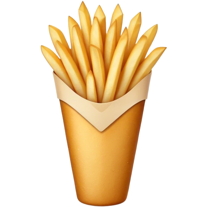 Cinematic Realistic Belgian Fries Dish Emoji, showcasing thick, crispy fries served in a paper cone rendered with detailed textures and golden, appetizing lighting. emoji