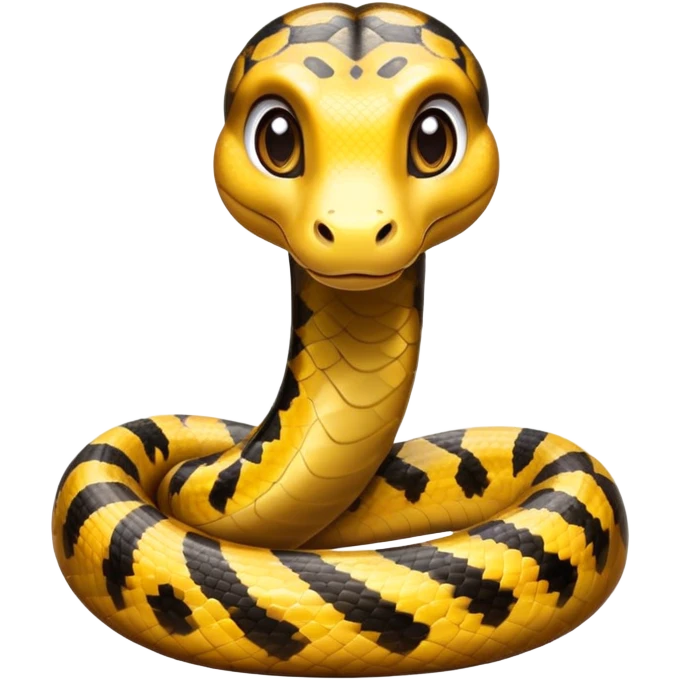 cinematic-cute-anaconda-portrait standing-emoji,-head-tilted-playfully-and-inquisitively,-with-a-sleek,-shimmering-body-adorned-with-detailed-scale-sriped patterns-and-round,-sparkling-eyes-full-of-wonder,-simplified-yet-irresistibly-adorable-features emoji