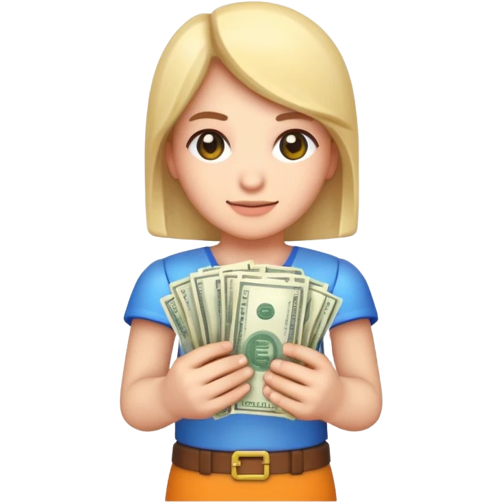 emoji style icon, minecraft blocky character holding a stack of money, pixel art style, bright colors, simple background, 3D glossy emoji, centered composition, soft shadow, high detail, clean outline, white background emoji