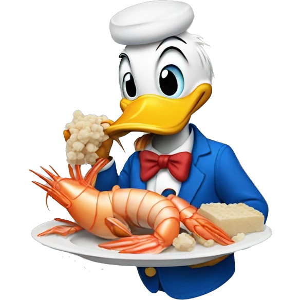 Donald Duck eating shrimp emoji