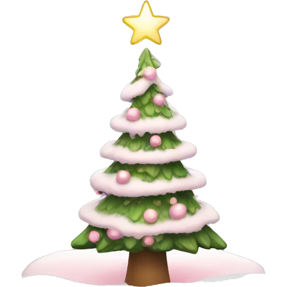 Christmas tree with snow and a small light pink bow on top emoji