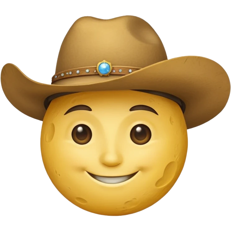 The smiling moon emoji with a cowboy hat on emoji
