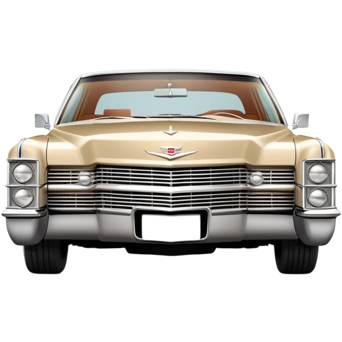 Iconic beige 1966 Cadillac DeVille with distinct front grille and headlights, precise three-quarter view at 30 degrees, authentic vintage luxury proportions, as seen in Once Upon a Hollywood, iOS emoji style emoji
