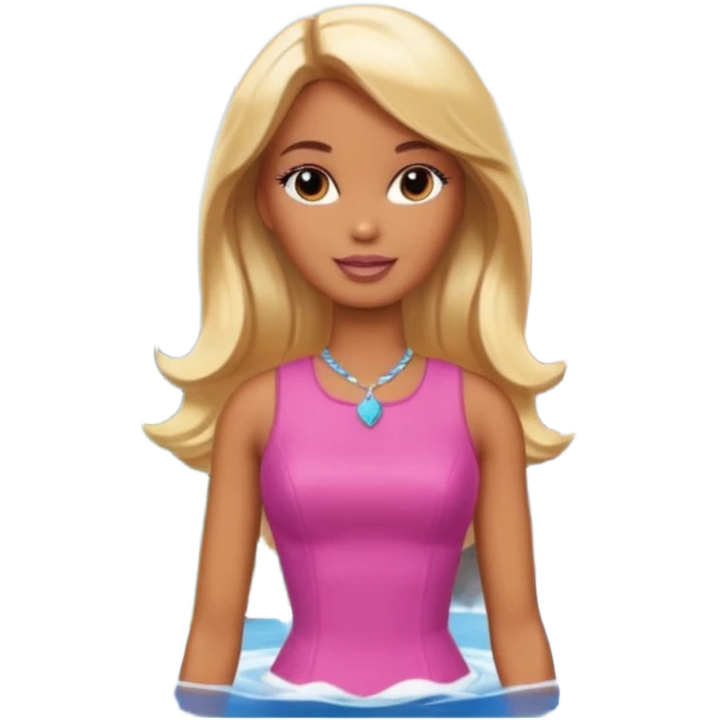 Brown skin blonde hair barbie in front of mountain and waterfall  emoji