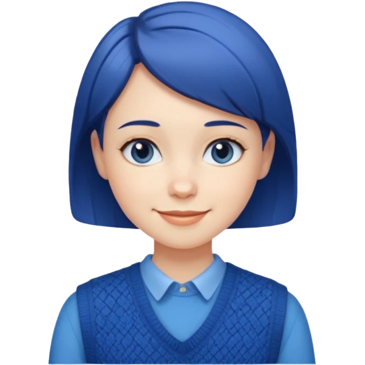 make a girl hair short and wear bunny skin pale ok and wear Sweater vests blue and make little bit a younger emoji