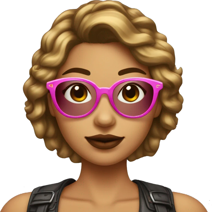 Chica joven de piel muy Clarita con pelo liso corto de color castaño, con gafas redondas con borde dorado. Pecas en las mejillas y labios gorditos color rosa.  emoji