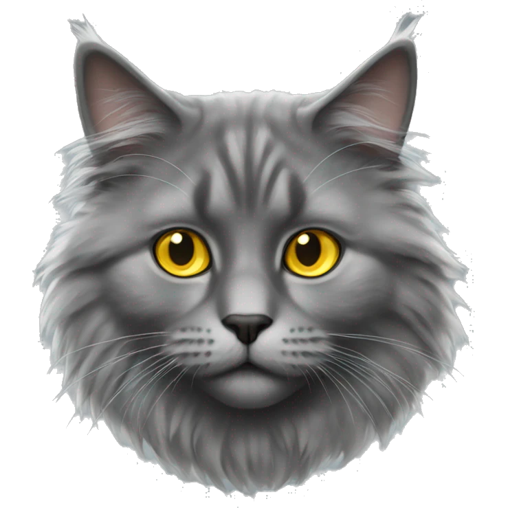 realistic grey fluffy cat with yellow eyes emoji
