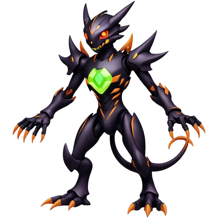 futuristic dark shadowy evil neon-glowing warm-colored Fakémon-Digimon-hybrid-creature (full body) emoji