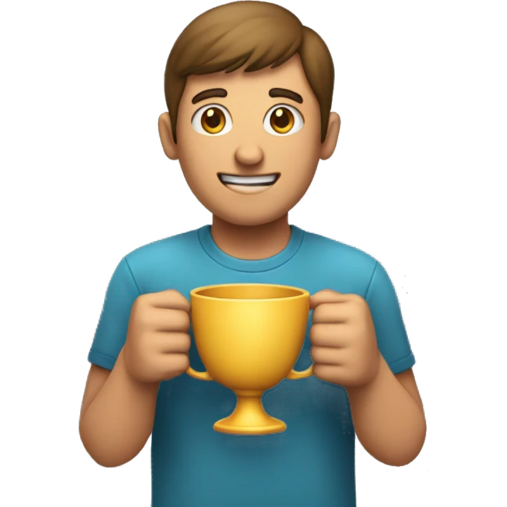 a person holding a big cup for the first place in his hands 

 emoji