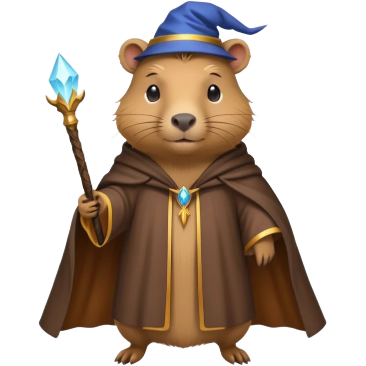 A mythical Queen Capybara wearing a wizard robe and a wand emoji