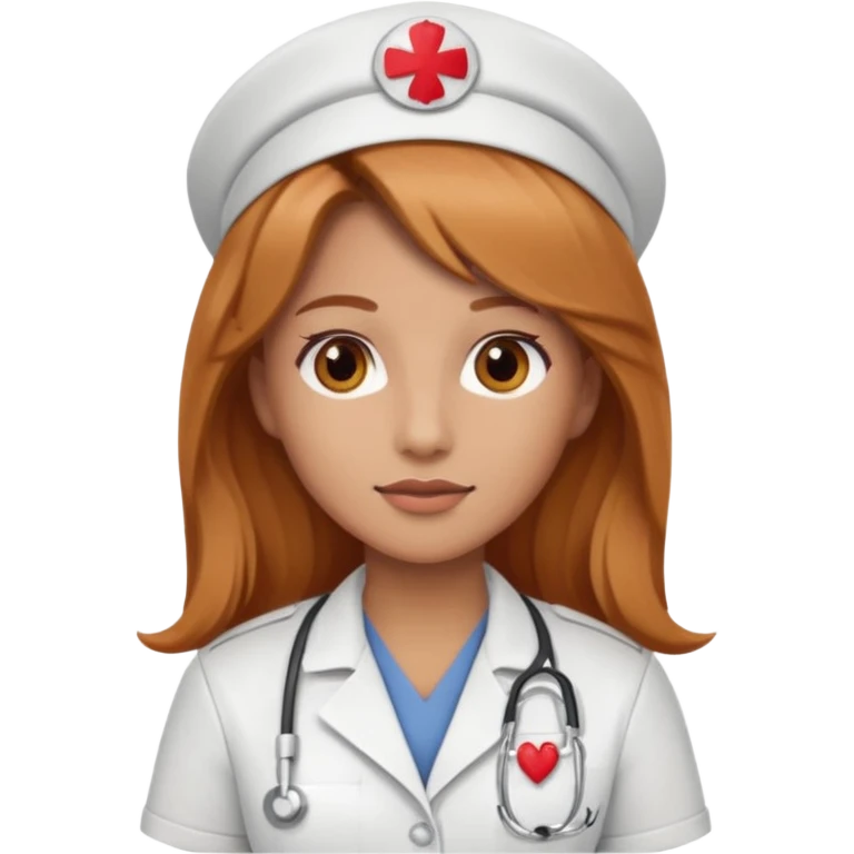 nurse with long dark strawberry blonde hair with brown eyes emoji