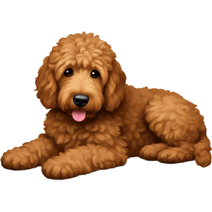 Brown Goldendoodle relaxes on wooden floor emoji