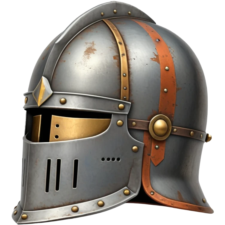 antique medieval knight helmet with light rust patches and weathered metal emoji