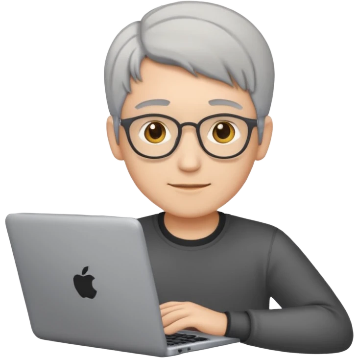 Make the hair gray or white, keep the emoji style of a young software engineer with a laptop and a tablet. emoji