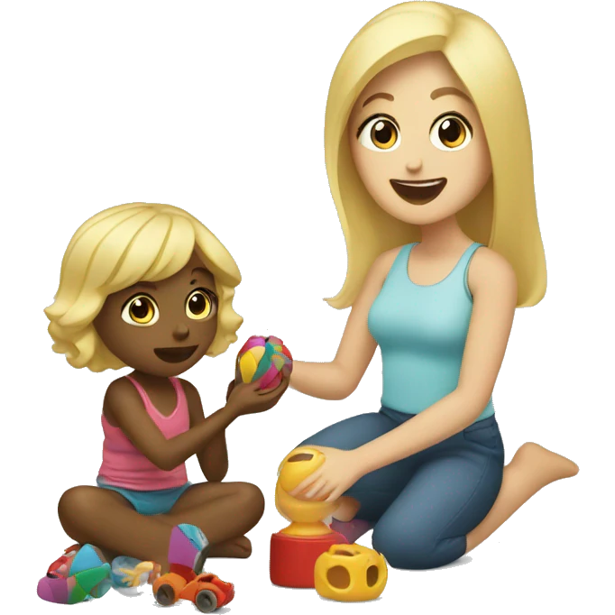 blonde women playing with blonde child with toys emoji