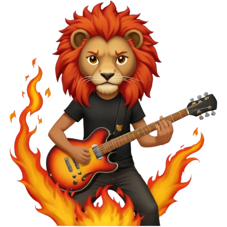 guitar rock player, lion head emoji